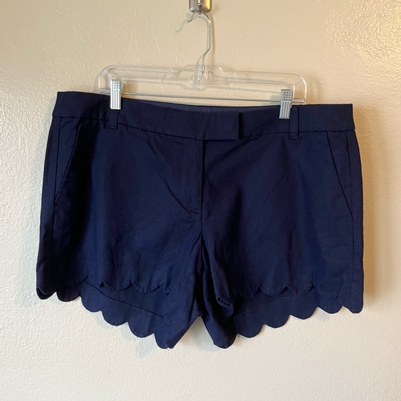 NWT J. Crew‎ Navy Linen Scallop Hem Shorts size 16 - Picture 2 of 5